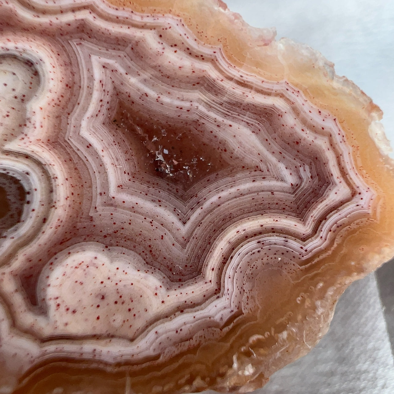 拉古納瑪瑙產自墨西哥。它於20世紀40年代末被發現,來自大約3800萬年前的堅硬宿主岩石。 拉古納瑪瑙通常很小,但較大的標本也經常被發現。它最受歡迎的特點是其對比明亮和深色。拉古納瑪瑙是一種瑪瑙礦物的變種,以緊密的斑紋和鮮豔的顏色而聞名。瑪瑙是一種玉髓類型,通常略帶半透明,各種顏色和質地。它在莫氏硬度標準上的硬度約為7。 拉古娜瑪瑙最令人期待而吸引和感到刺激的是一顆瑪瑙在他未被切割之前,你永遠不知道他裏面是什麼顏色、什麼紋路。所以擁有一顆完整紋路的拉古納瑪瑙真是可遇不可求的! 只是看到都能感覺到幸福哦😍