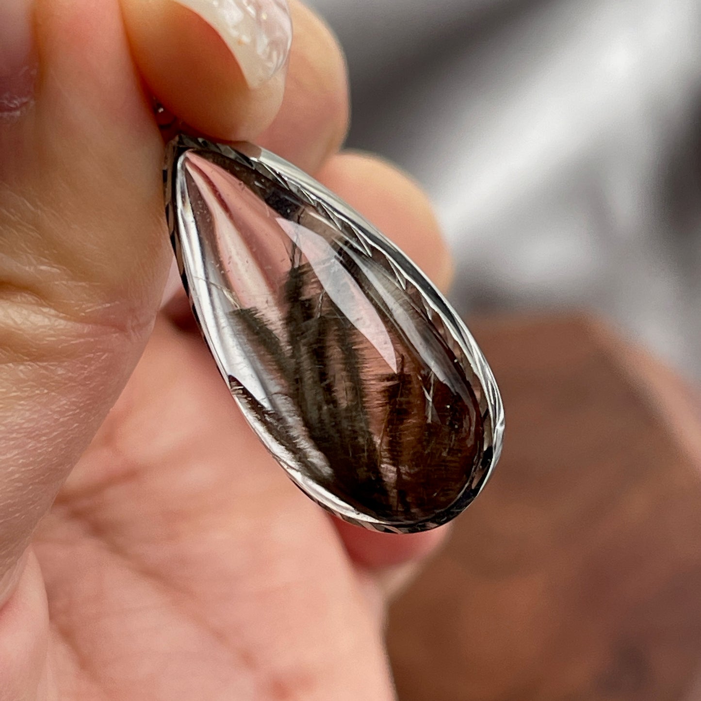 黑銀鈦s925銀包邊吊墜