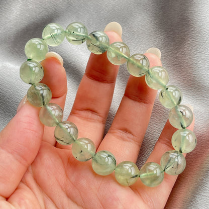 葡萄石黑髮晶共生手串